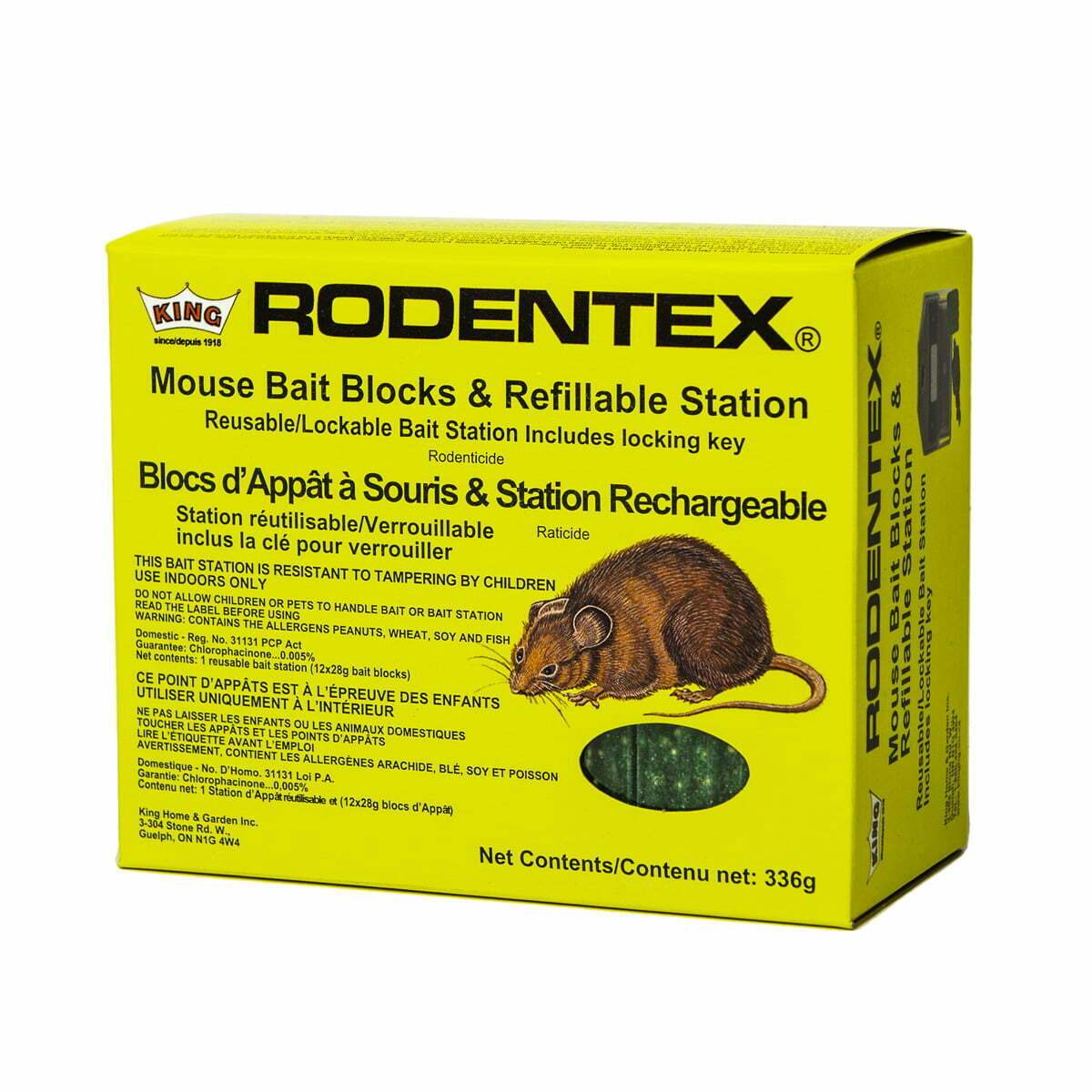 Rodentex mouse bait blocs and station